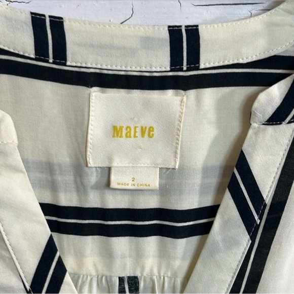 🦃ANTHROPOLOGIE MAEVE Striped Rayon Tunic in Cream & Black Sz Small boho GUC - Picture 3 of 5
